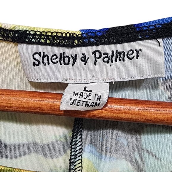 Shelby & Palmer Women's Dress Large Multicolor Abstract Floral Print Cap Sleeve - Picture 2 of 10